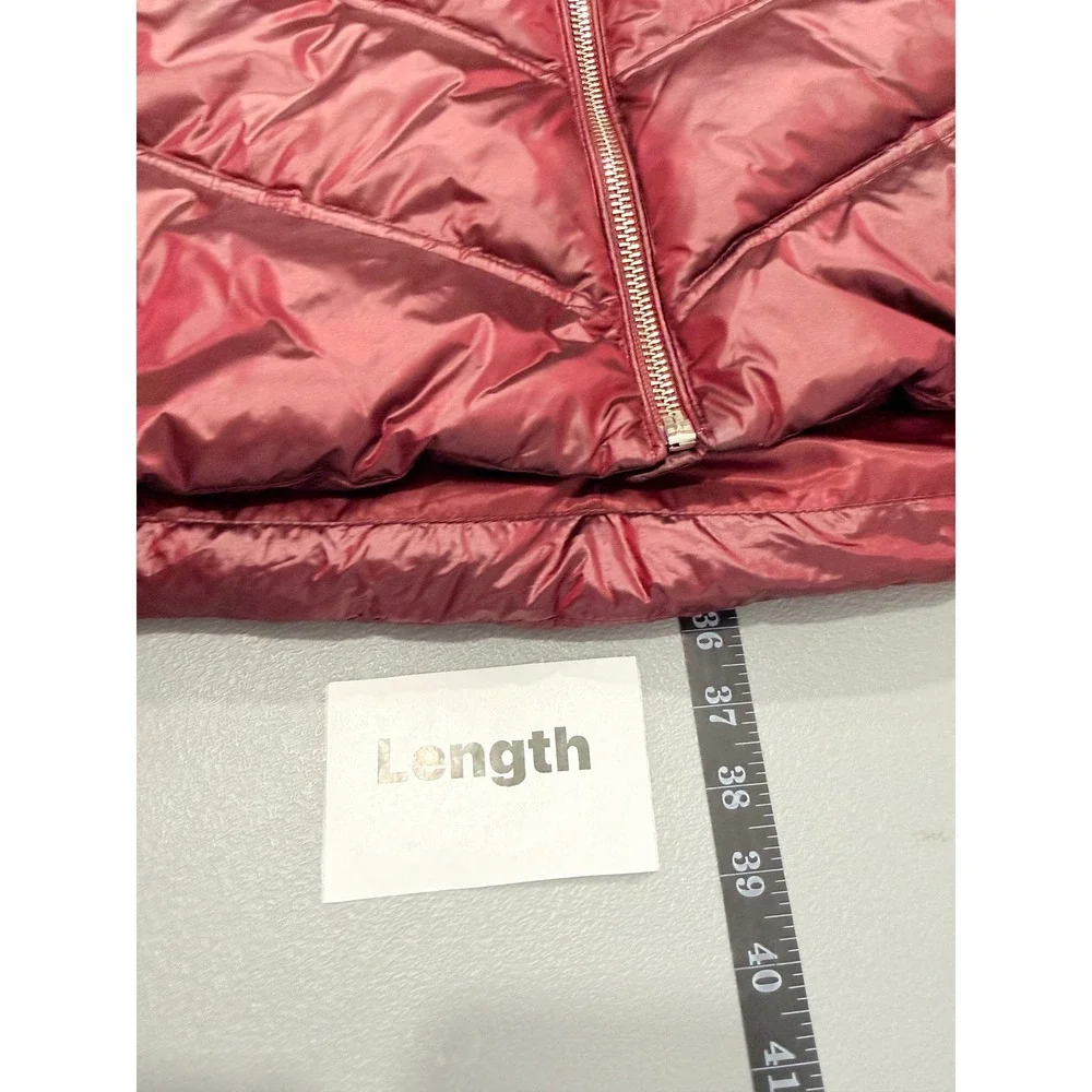 Michael Kors Jacket Womens sz M Quilted Puffer Faux Fur Hood Burgundy Red
